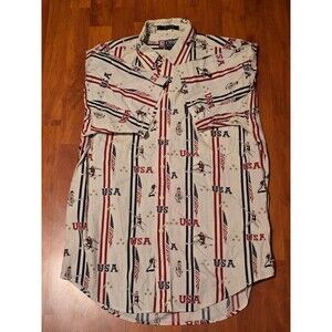 Chaps Ralph Lauren USA Flag Print Button-Down Shirt Men’s Medium Patriotic 90s